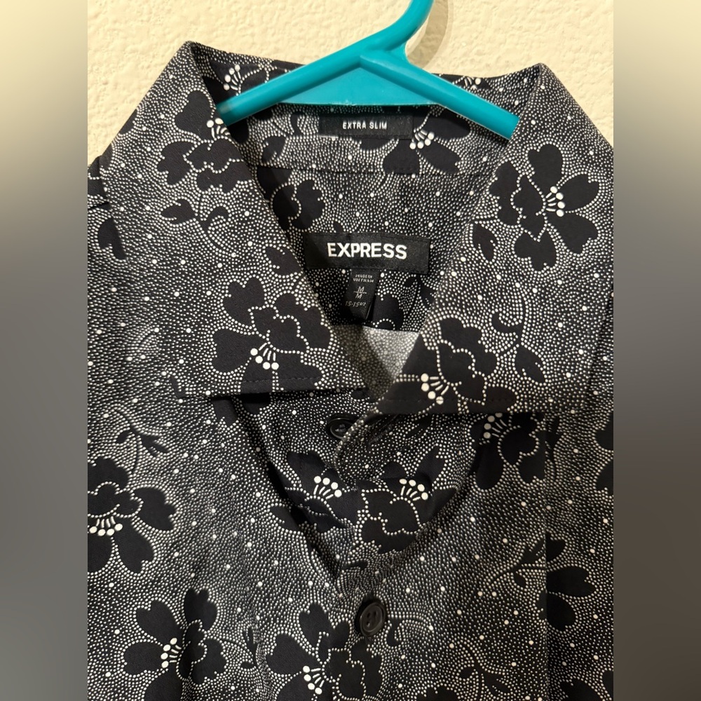 Express Extra Slim Black white Floral Dress Shirt - Picture 3 of 4